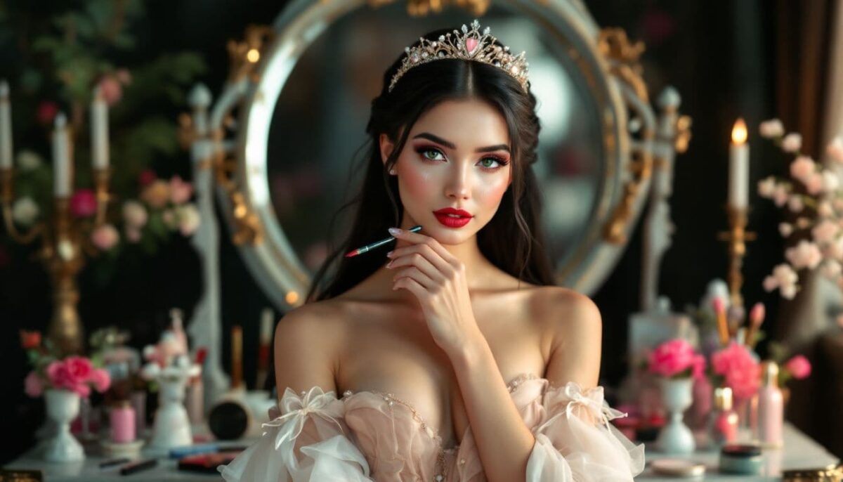 A dancer applying ballet stage makeup before a performance.